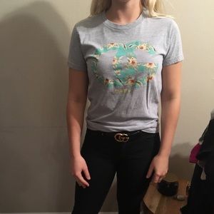 OG logo- tropical print. Obey gray fitted T-shirt